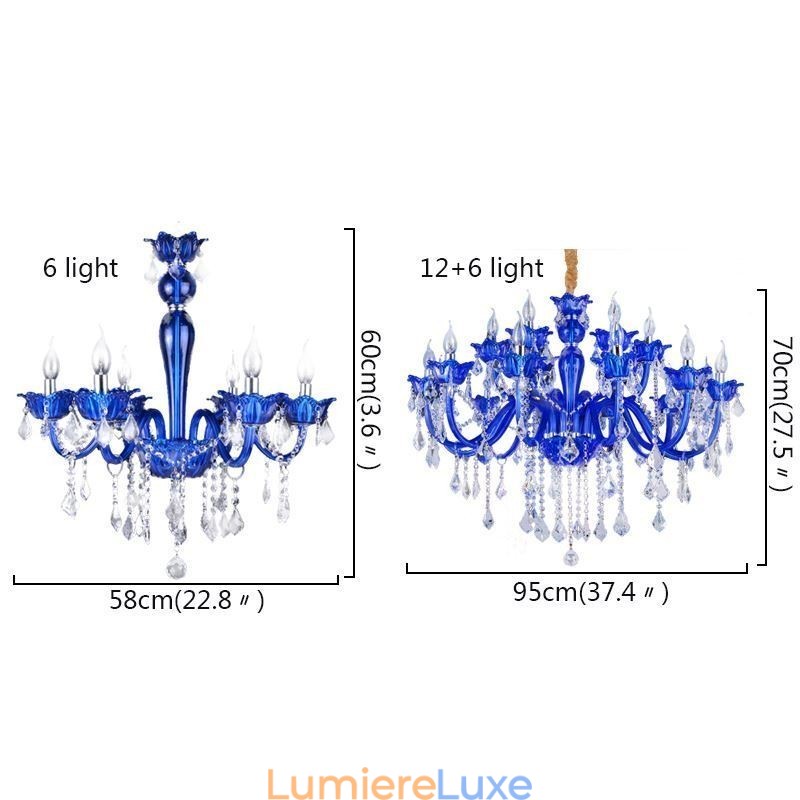 Lustre en cristal de style européen, suspension en verre cristal bleu