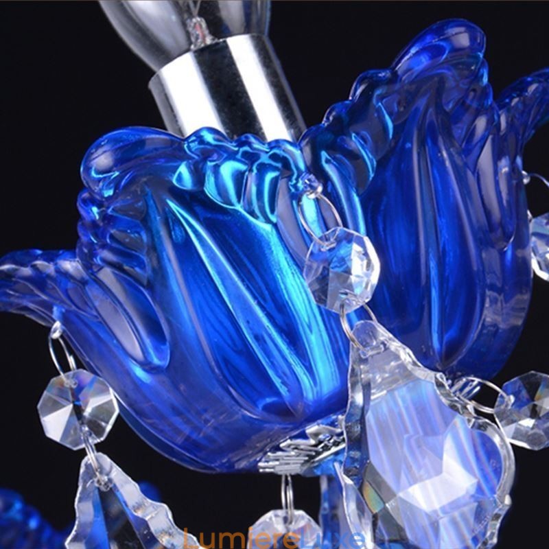 Lustre en cristal de style européen, suspension en verre cristal bleu