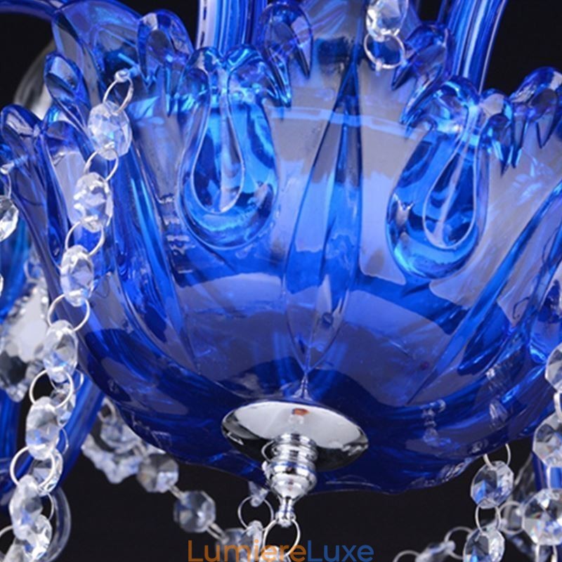 Lustre en cristal de style européen, suspension en verre cristal bleu
