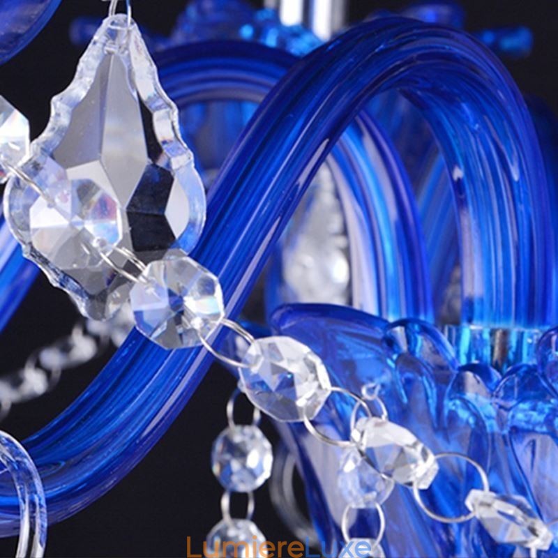 Lustre en cristal de style européen, suspension en verre cristal bleu