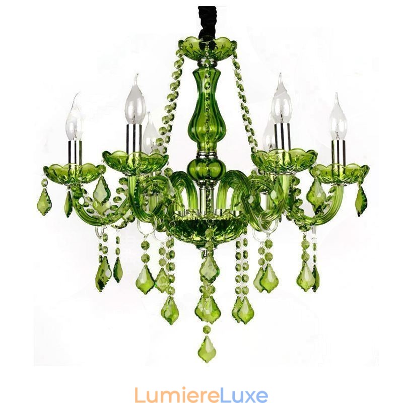 Lustre en cristal de style européen, suspension verte unique