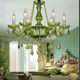 Lustre en cristal de style européen, suspension verte unique