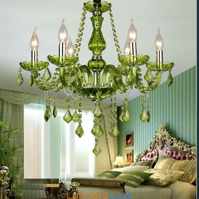 Lustre en cristal de style européen, suspension verte unique