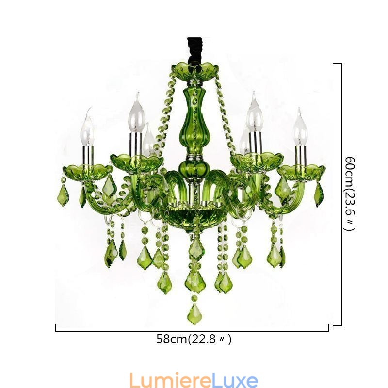 Lustre en cristal de style européen, suspension verte unique