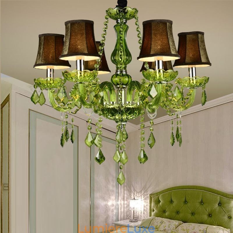 Lustre en cristal de style européen, suspension verte unique