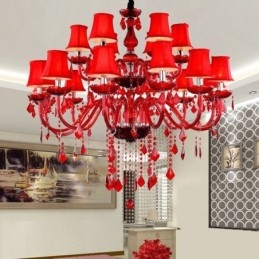Lustre en cristal de style européen, suspension de couleur rouge