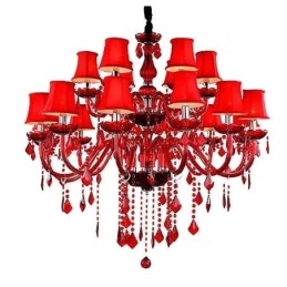 Lustre en cristal de style européen, suspension de couleur rouge