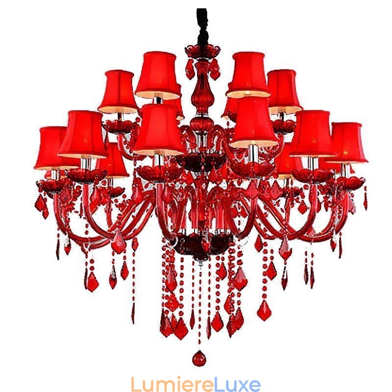 Lustre en cristal de style européen, suspension de couleur rouge