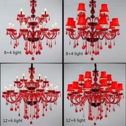 Lustre en cristal de style européen, suspension de couleur rouge