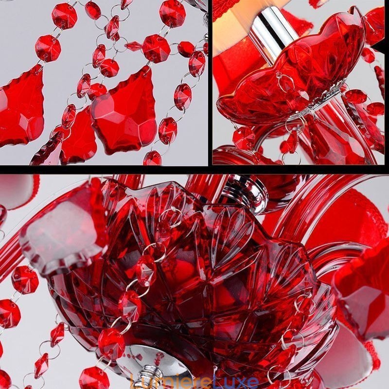 Lustre en cristal de style européen, suspension de couleur rouge