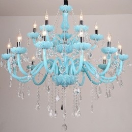 Grand lustre européen en cristal bleu