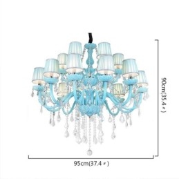 Grand lustre européen en cristal bleu