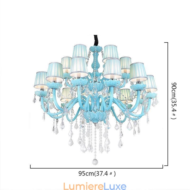 Grand lustre européen en cristal bleu
