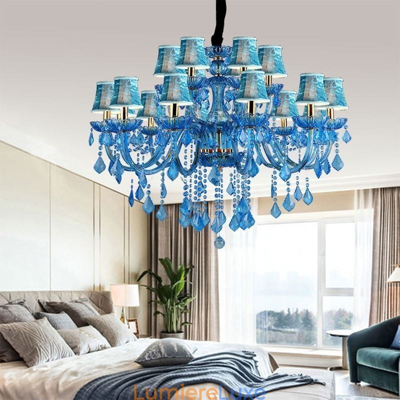 Lustre en cristal élégant, suspension européenne bleue