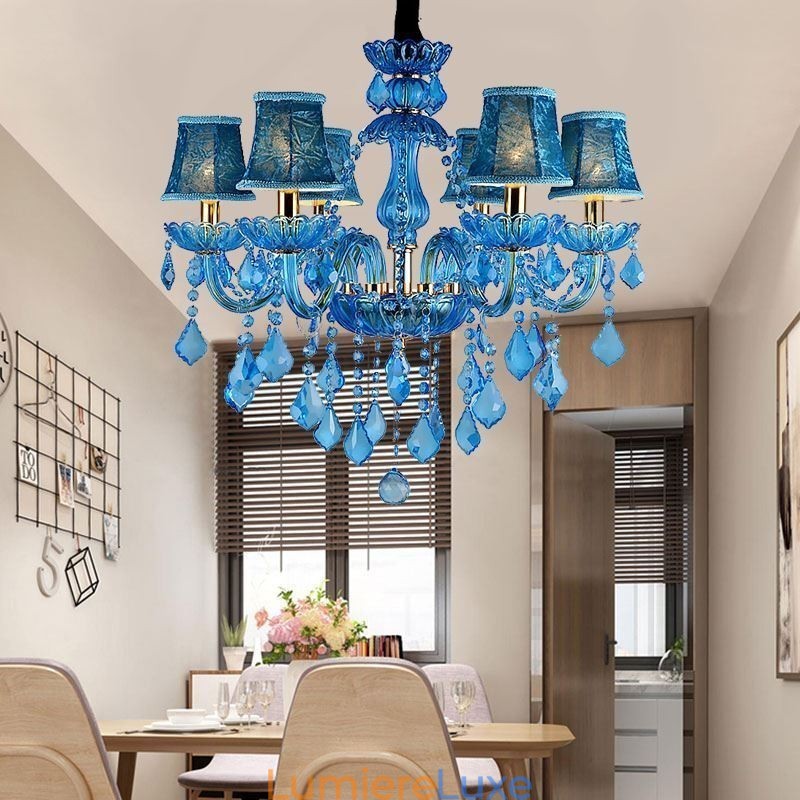 Lustre en cristal élégant, suspension européenne bleue