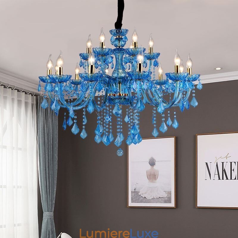 Lustre en cristal élégant, suspension européenne bleue
