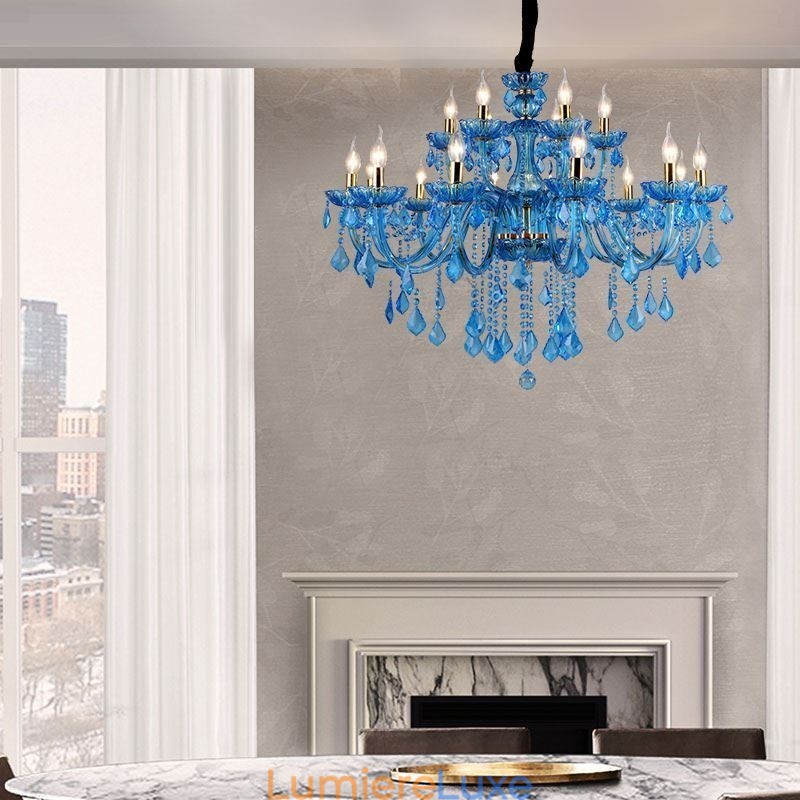 Lustre en cristal élégant, suspension européenne bleue