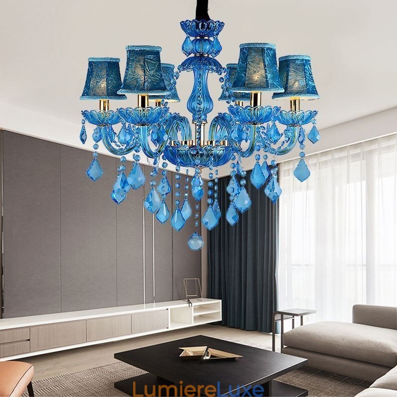 Lustre en cristal élégant, suspension européenne bleue