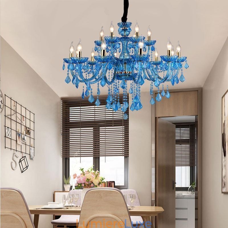 Lustre en cristal élégant, suspension européenne bleue