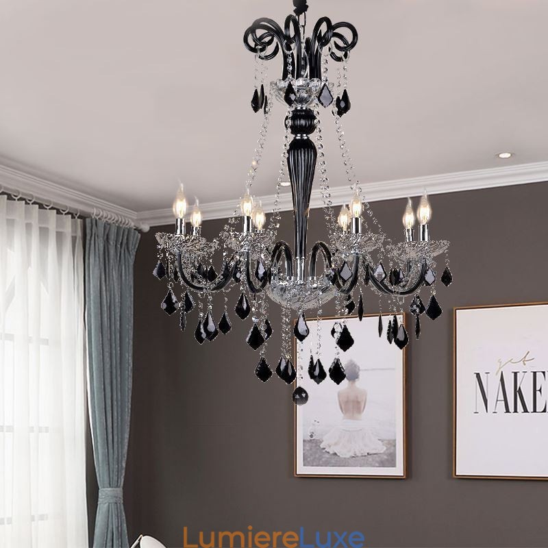 Lustre rétro en cristal noir européen
