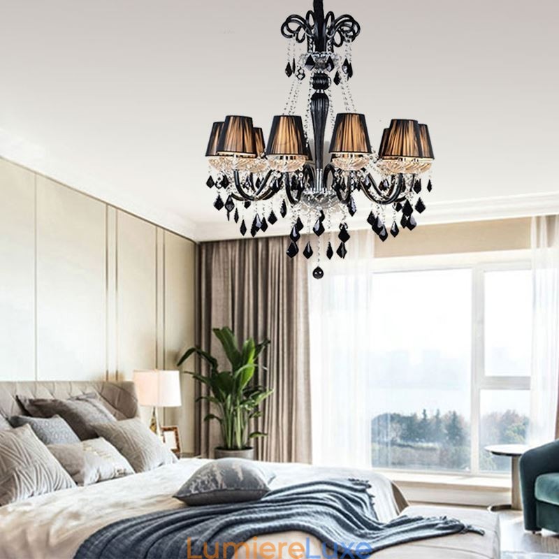 Lustre rétro en cristal noir européen