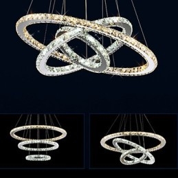 Lampes suspendues en cristal K9 ambré et transparent, éclairage avec 3 anneaux