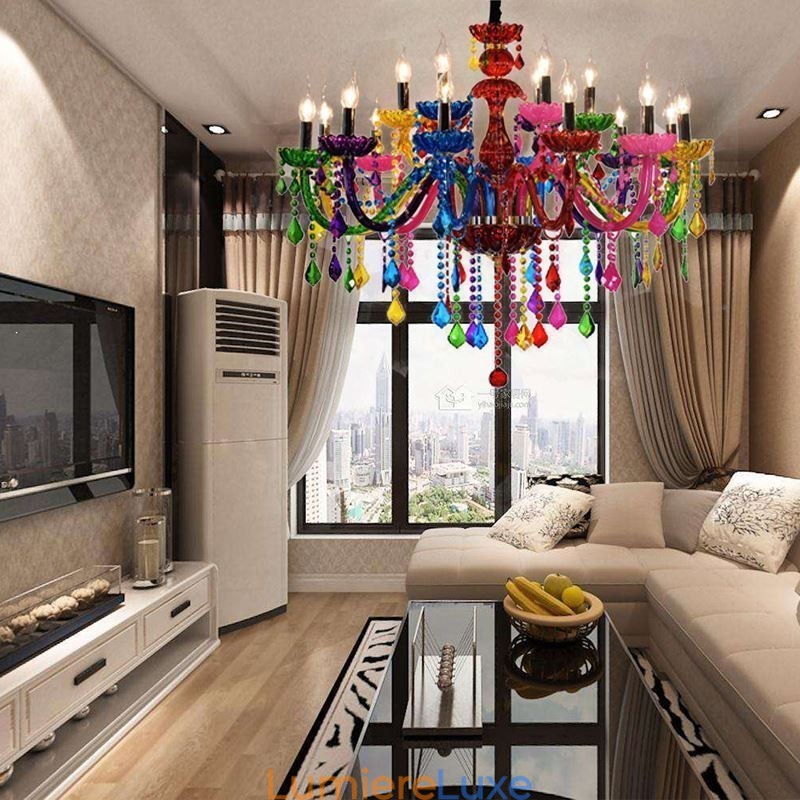 Lustre coloré de style européen, suspension de luxe