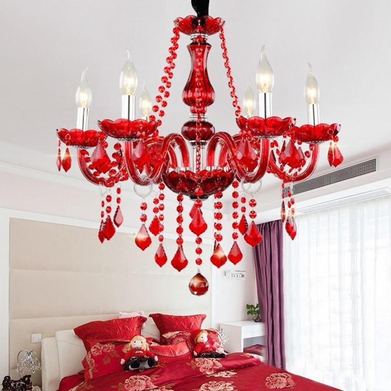 Lustre en cristal de luxe de couleur rouge européen