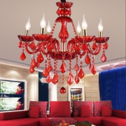 Lustre européen élégant en cristal de couleur rouge