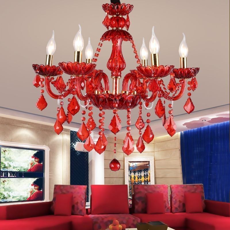 Lustre européen élégant en cristal de couleur rouge