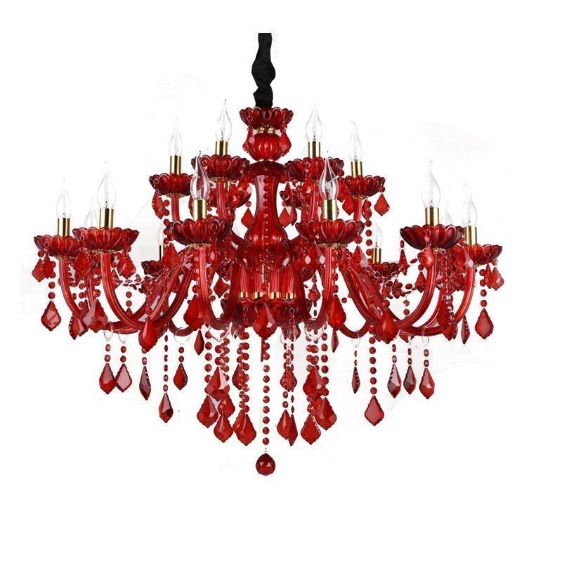 Lustre européen élégant en cristal de couleur rouge