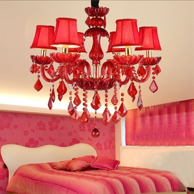 Lustre européen élégant en cristal de couleur rouge