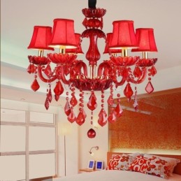 Lustre européen élégant en cristal de couleur rouge