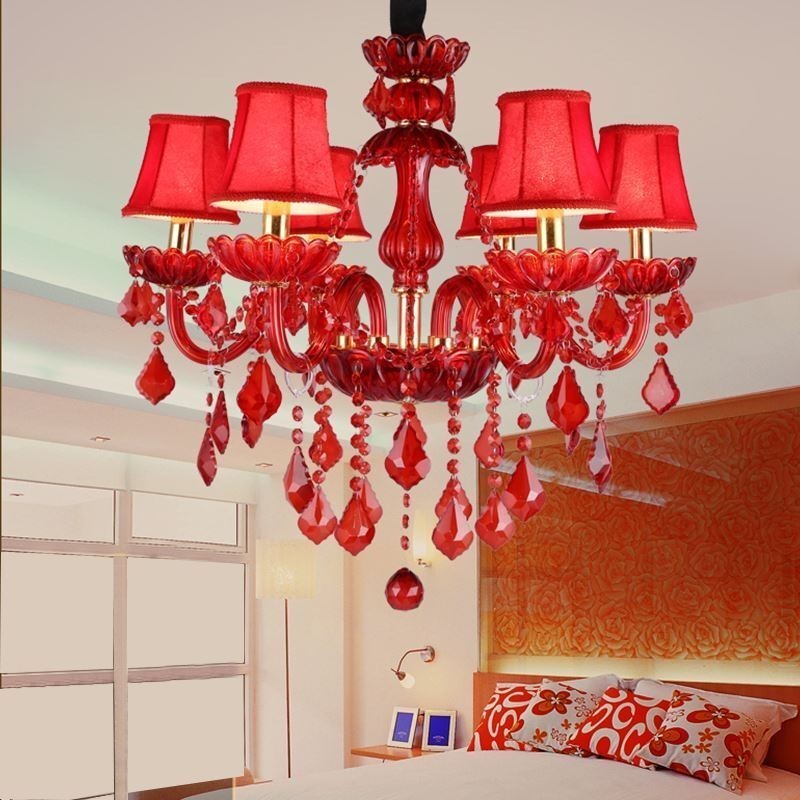 Lustre européen élégant en cristal de couleur rouge