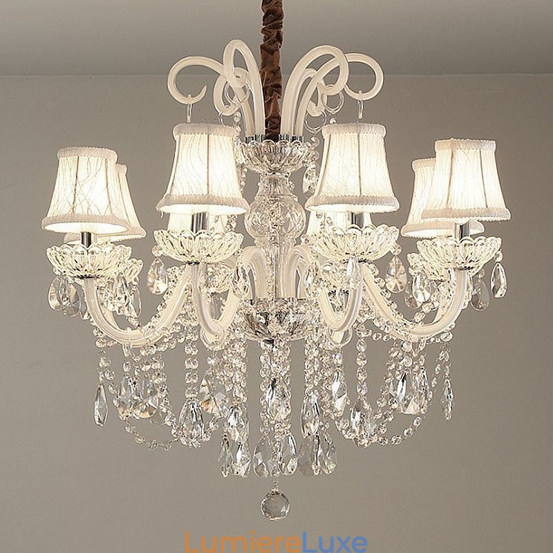 Lustre élégant en cristal de style européen, suspension de couleur blanche