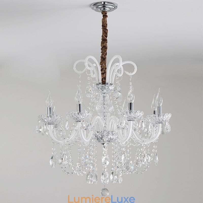 Lustre élégant en cristal de style européen, suspension de couleur blanche
