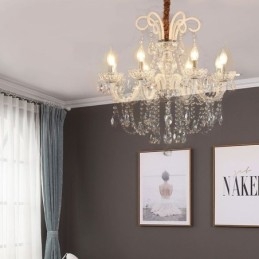Lustre élégant en cristal de style européen, suspension de couleur blanche