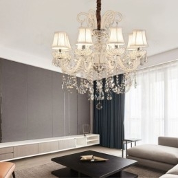 Lustre élégant en cristal de style européen, suspension de couleur blanche