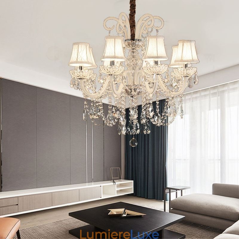Lustre élégant en cristal de style européen, suspension de couleur blanche