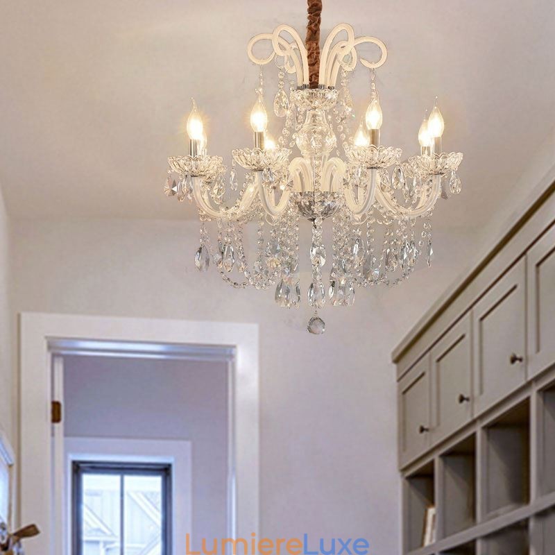 Lustre élégant en cristal de style européen, suspension de couleur blanche