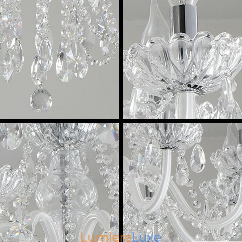 Lustre élégant en cristal de style européen, suspension de couleur blanche