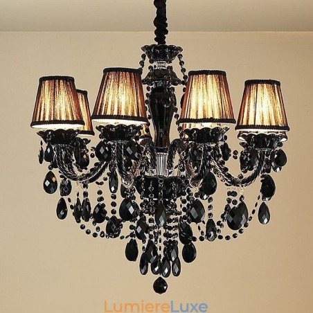 Lustre en cristal de luxe européen noir 10 lumières Lustre en cristal de luxe européen noir 10 lumières
