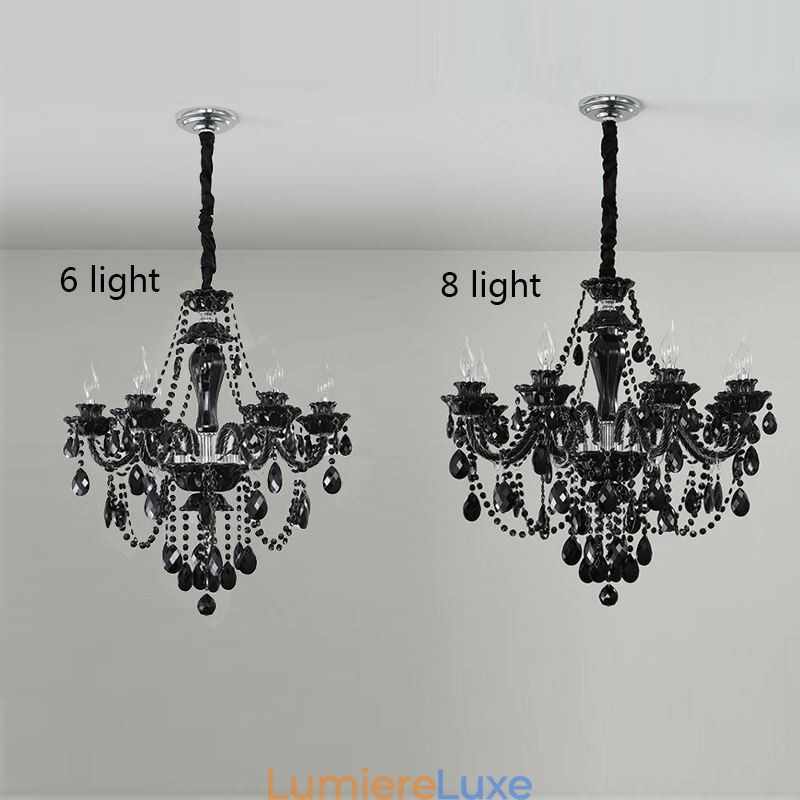 Lustre en cristal de luxe européen noir 10 lumières