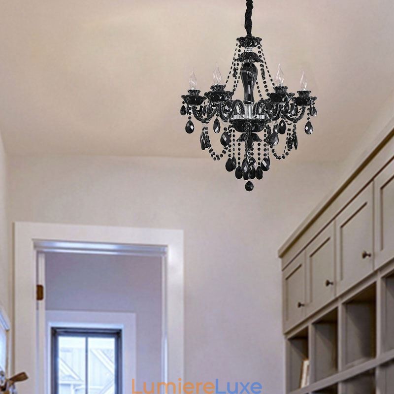 Lustre en cristal de luxe européen noir 10 lumières