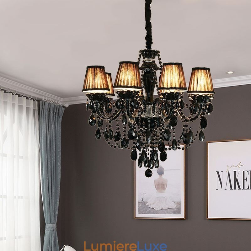 Lustre en cristal de luxe européen noir 10 lumières