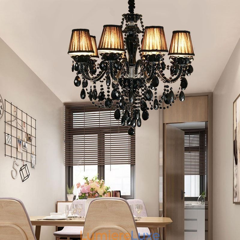 Lustre en cristal de luxe européen noir 10 lumières