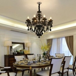 Lustre en cristal de luxe européen noir 10 lumières