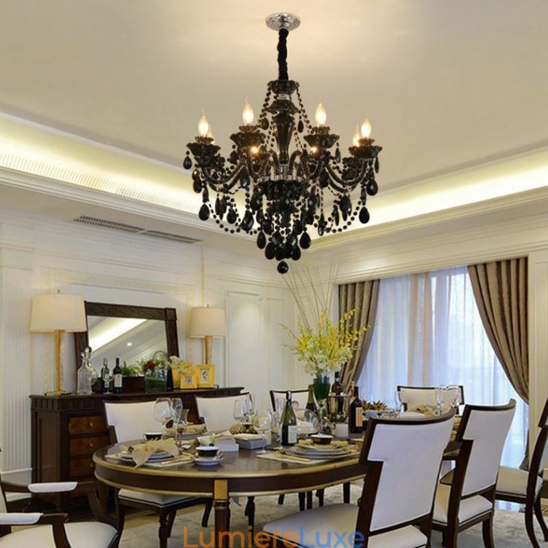 Lustre en cristal de luxe européen noir 10 lumières