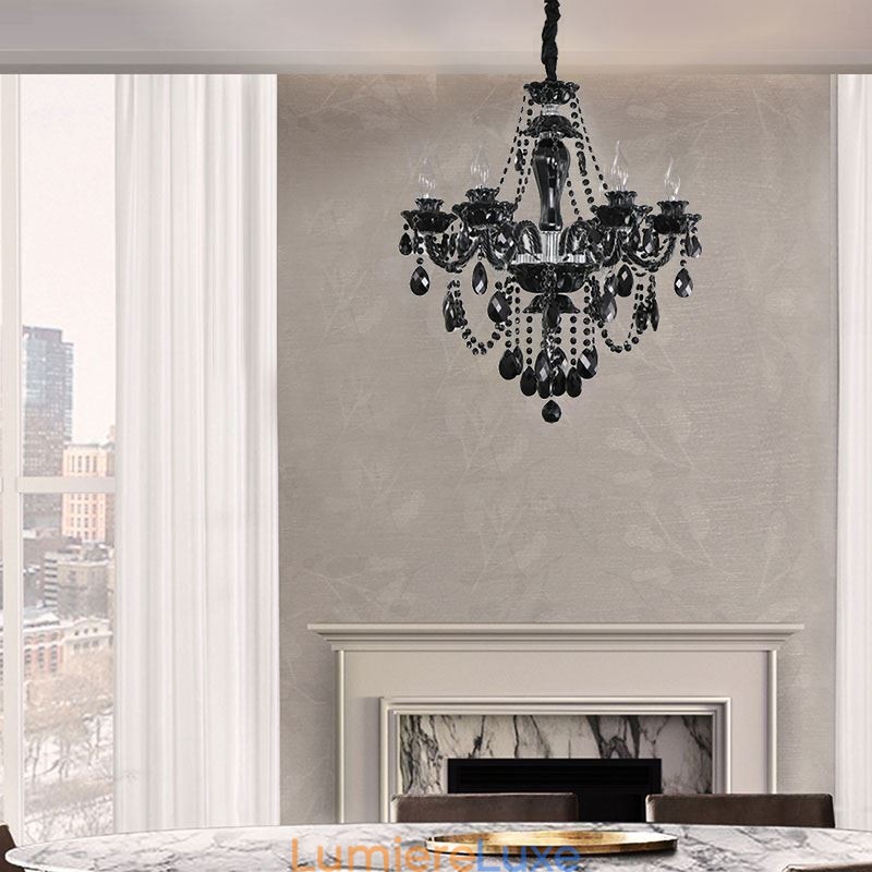 Lustre en cristal de luxe européen noir 10 lumières