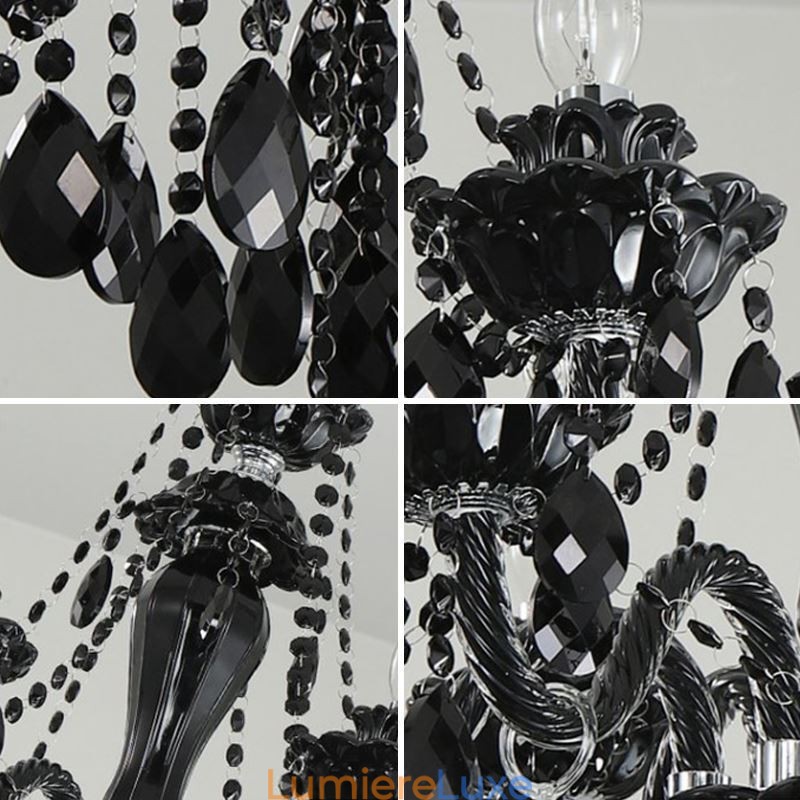 Lustre en cristal de luxe européen noir 10 lumières